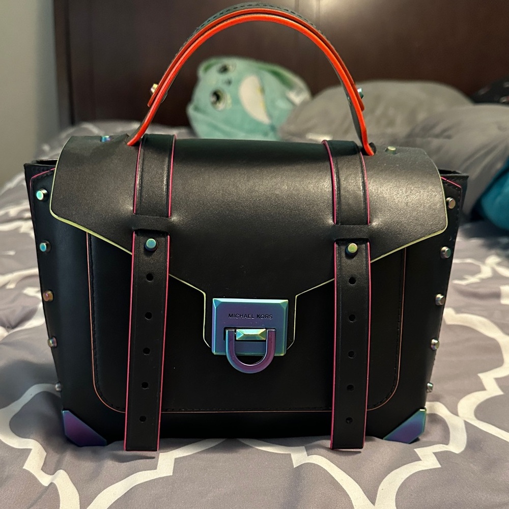 Michael Kors Black Satchel with Multicolor Trim